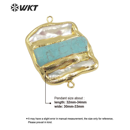WT-JP286 WKT Noble While Pearl and GreenTurquoise Fashion Connector Double Hook Fine Pendants for Necklace Making