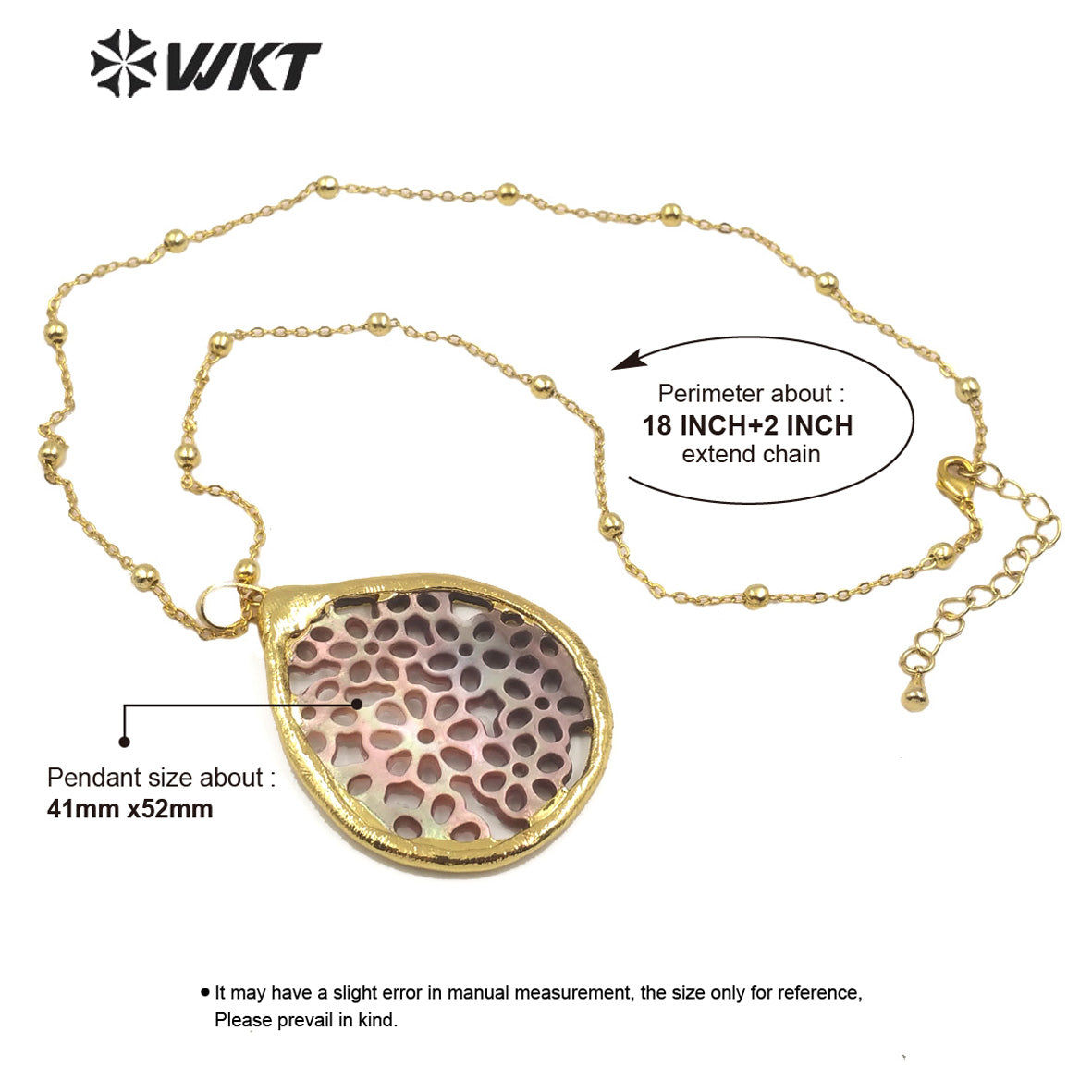 WT-JN107 New Design Natural Shell Hollow Flower Pattern Pendant Necklace Hot Sale Women Fashion Charm Jewelry Shell Necklace