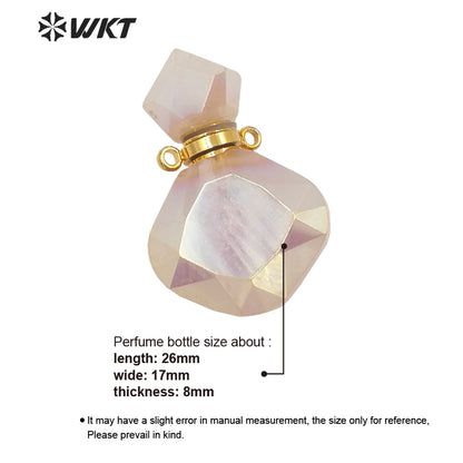 WT-P1675 WKT New Natural Gemstone Rose Quartz Aura Perfume Bottle Jewelry Pendant Lady Elegant Small Charm Stone Perfume Bottle