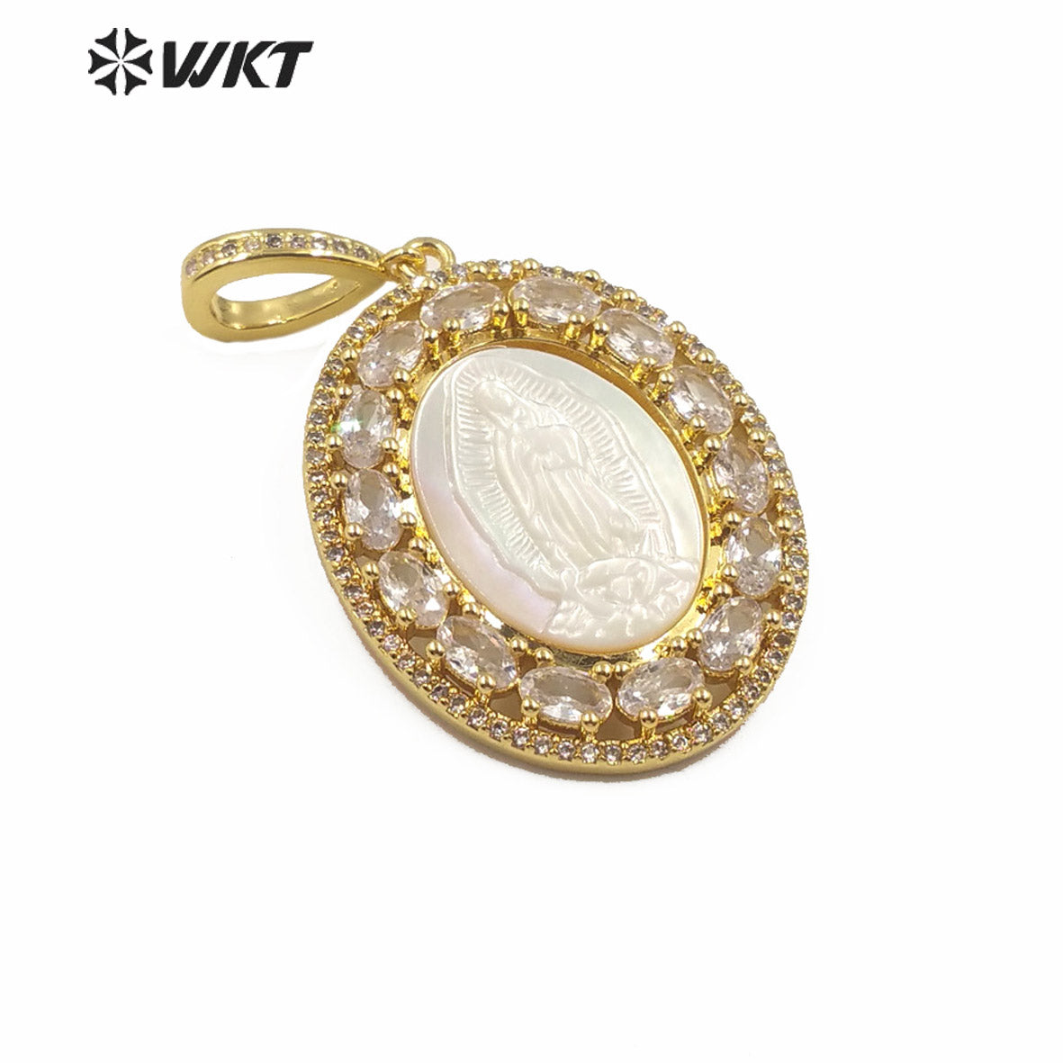 MP142 Wholesale the Virgin Mary Pendant CZ Stone With Natural Shell Pendant Lady Charm Jewelry Virgin Mary Shell Pendant