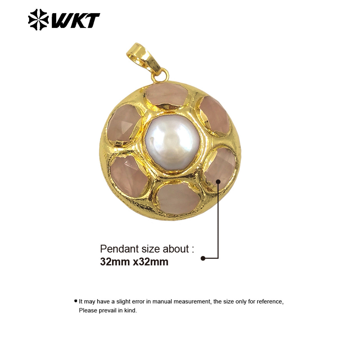 WT-JP411 Amazing Fashion Gold Plated Handmade Bezel Setting Natural Round Natural Stone and Pearl Flower Pendants