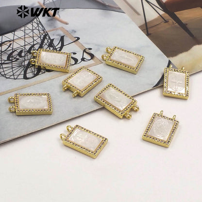 WT-JP484 Fashion Newest Religious Style Gold Plated White Shell Samll Pendant With Double Hoops For Women Necklace Making