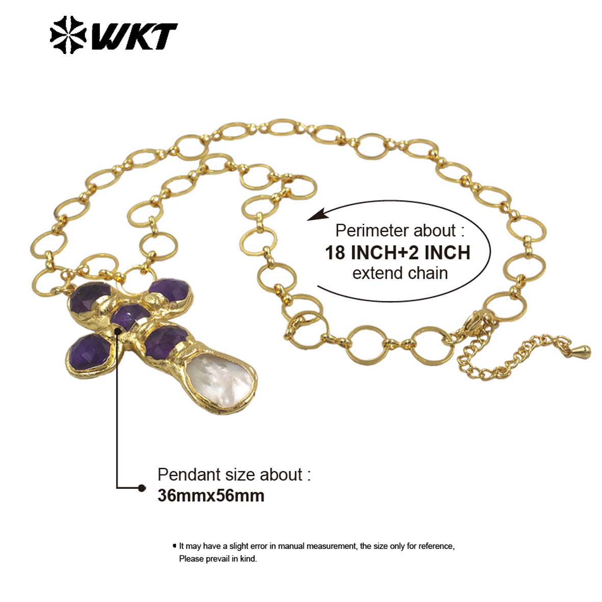 WT-JN374 Factory Wholesale Metal Chain With Natural Gemstone And White Shell Cross Pendant Necklace As Girl Daily Jewelry