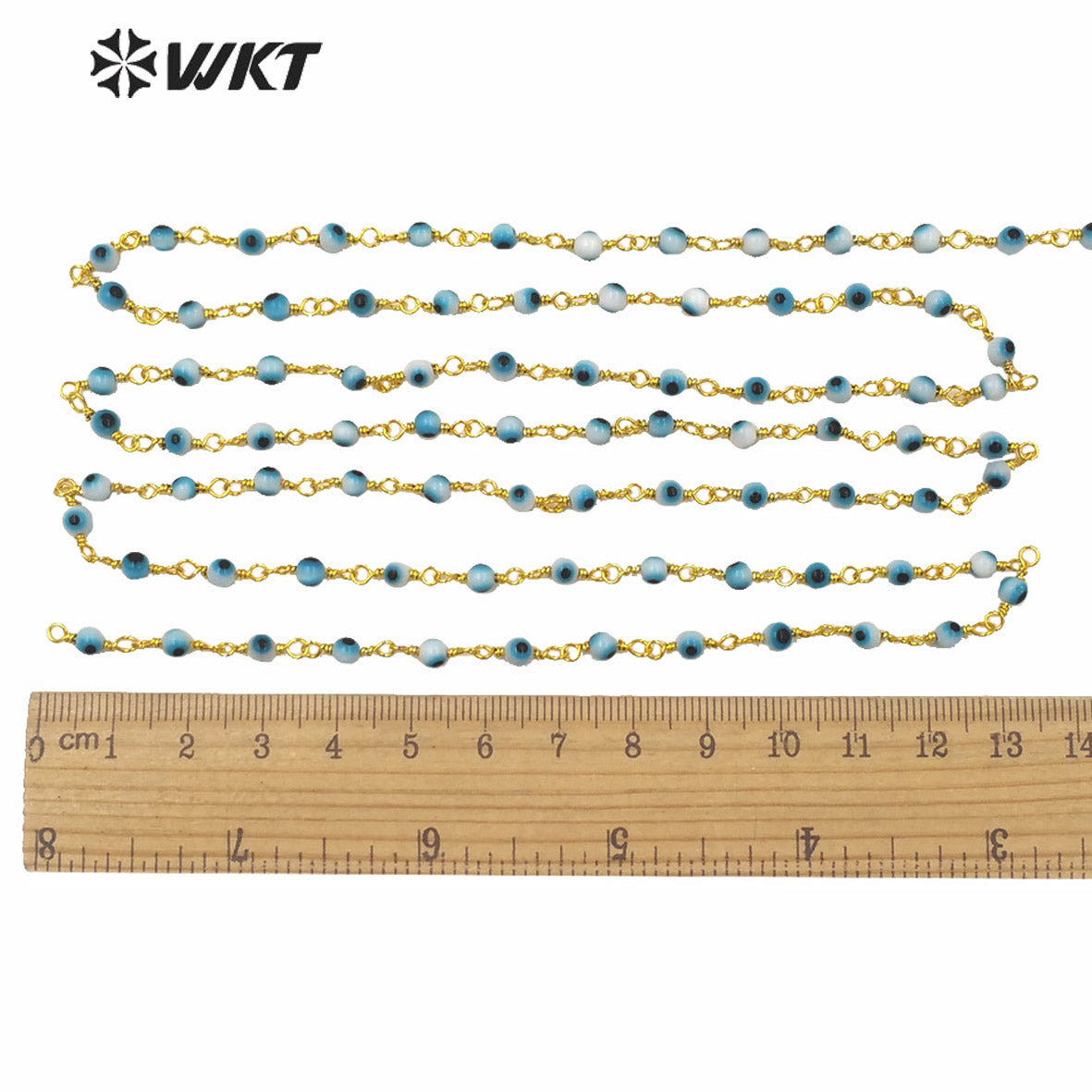 WT-RBC185 Wholesale Gold and Black Gund Electroplated 4 mm Glass Evil Eye Beads Chain for Jewelry Making Chain Round Rosary Eye