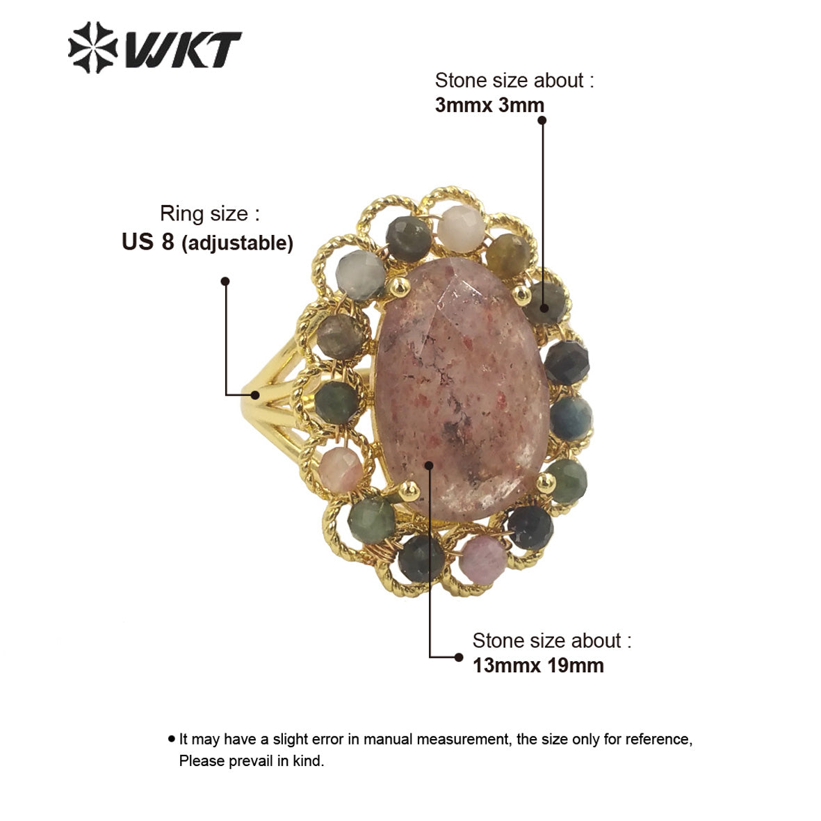 WT-R460 Wholesale Newest Gorgeous Women Oval Natural Amazonite Wedding Ring Faceted Stone Beads Anniversary Ring in Gold