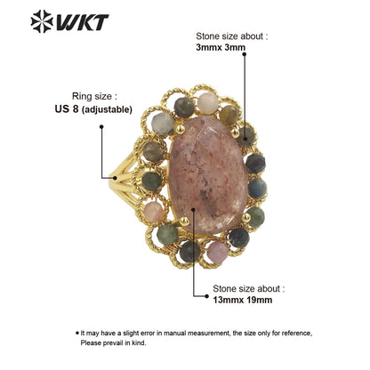 WT-R460 Wholesale Newest Gorgeous Women Oval Natural Amazonite Wedding Ring Faceted Stone Beads Anniversary Ring in Gold