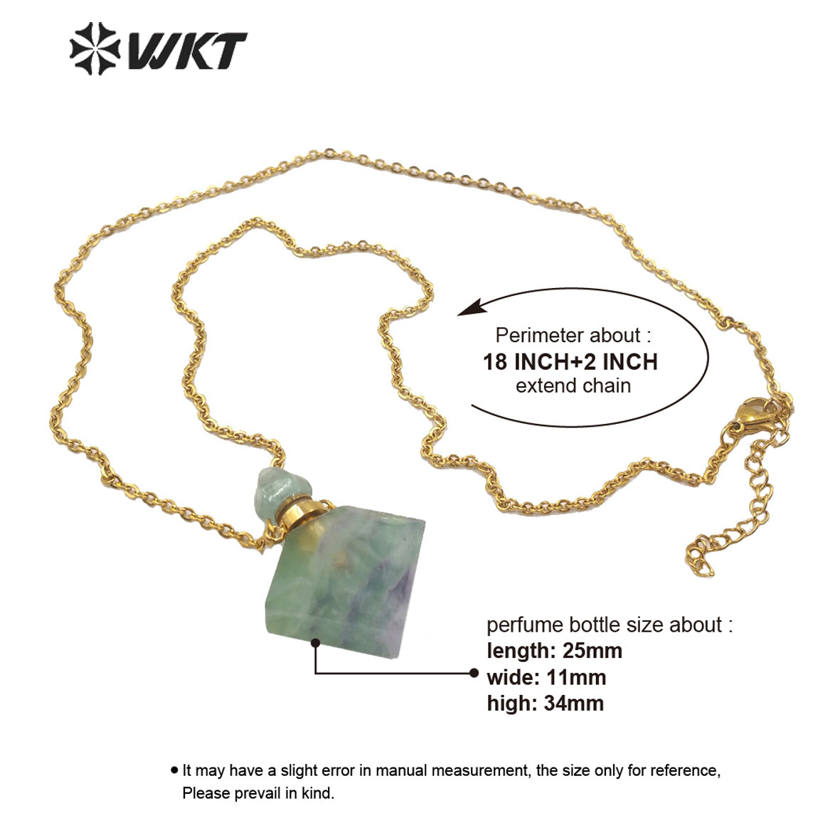 WT-N1191 Newest Natural Gemstone Perfume Bottle Necklace Elegant Silver or Gold Plated Women Perfume Bottle Necklace