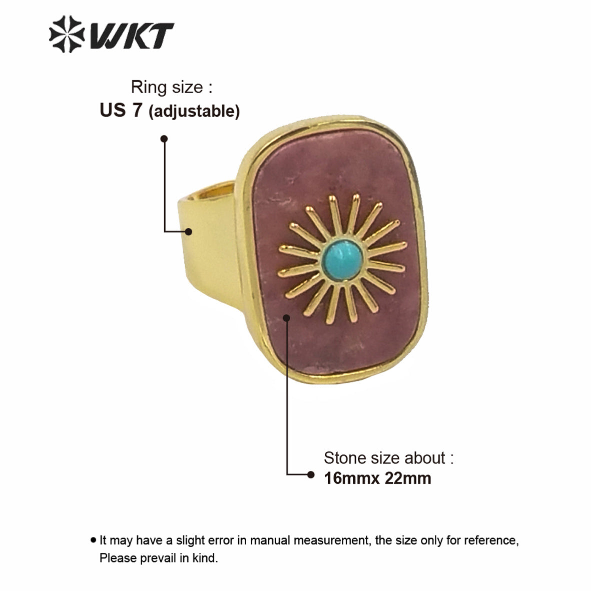 WT-R364 Gorgeous High Quality Square Gold Bezel Stone Setting Cocktail Ring Unique Women Fashion Party Charm Stone Ring