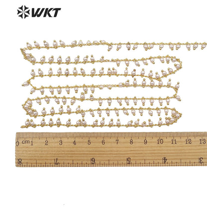 WT-RBC167 Gorgeous Hand Make Shell Pearl Beads Chain for Fashion Jewelry Design Gold Electroplated 4mm Beads Necklace Chain