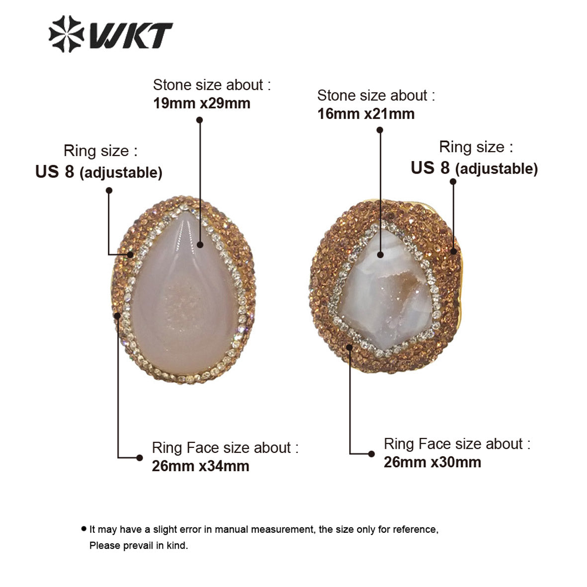 WT-R497 New Popular Gorgeous 18K Real Gold Plated Natural Grey Druzy Geode Agate Arrow Shape With Rhinestone Set Jewelry Ring