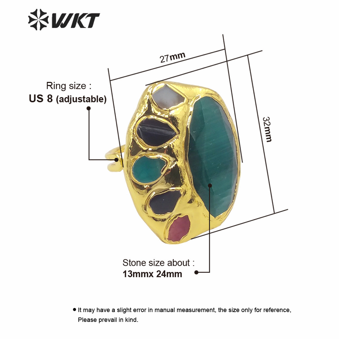 WT-R472 New Design Colorful Gemstone Ring With Pearl Charms Women Fashion Gold Plated Peacock Stone Ring Boho Charming Ring