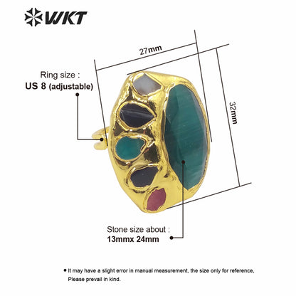 WT-R472 New Design Colorful Gemstone Ring With Pearl Charms Women Fashion Gold Plated Peacock Stone Ring Boho Charming Ring