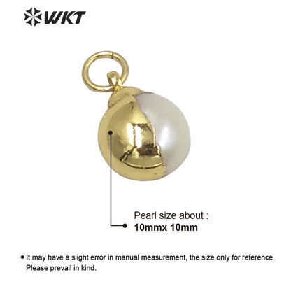 WT-JP250 WKT Secret Series Design Gorgeous Women Half Gold Electroplated Round Pearl Charm Pendant 10mm White Tiny Pearl Pendant