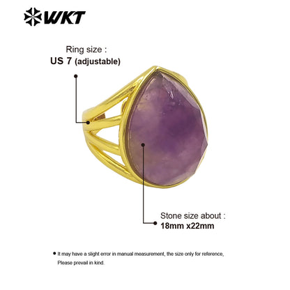 WT-R425 Wholesale Fashion Gold Bezel Natural Teardrop Stone Ring Amazing Gorgeous 18k Resist Tarnishable Lapis Drop Ring