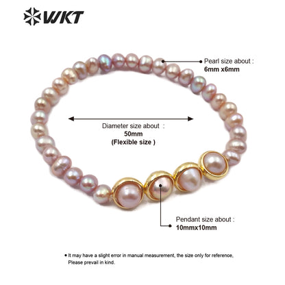 WT-B497 Wholesale Natural Pearl Bracelets Two Color With Gold Electroplated Women Stylish Charm Freshwater Pearl Bracelet