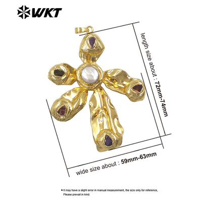 WT-JP454 Gorgeous Gold Plated Natural Freshwater Pearl And Cubic Zircon Windmill Shape Charm Pendant For Fashion Jewelry Making