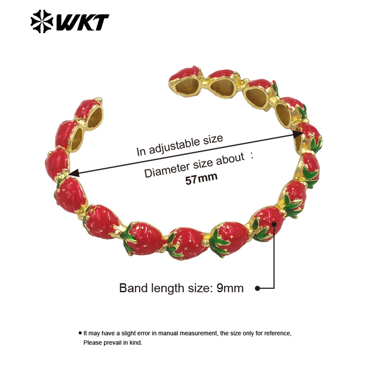 WT-JF364 Wholesale 18K Gold Plated Strawberry Design Bangle Yellow Brass With Drop Oil Women Girlfriend Romantic Jewelry