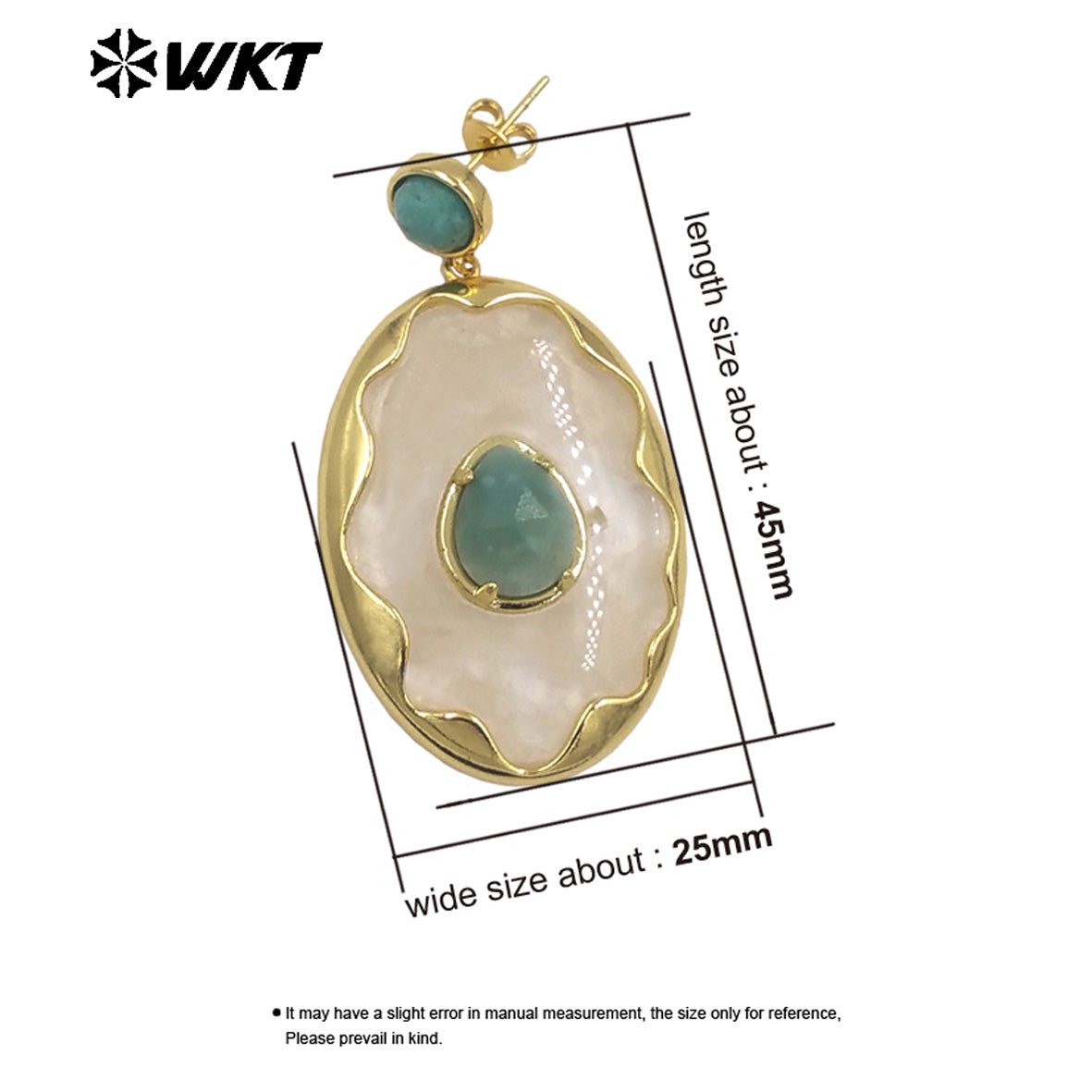 WT-E801 Gorgeous Romantic Style Gold Plated Various Natural Gemstones Big Pendant Earrings For Women Wedding Wearing Jewelry