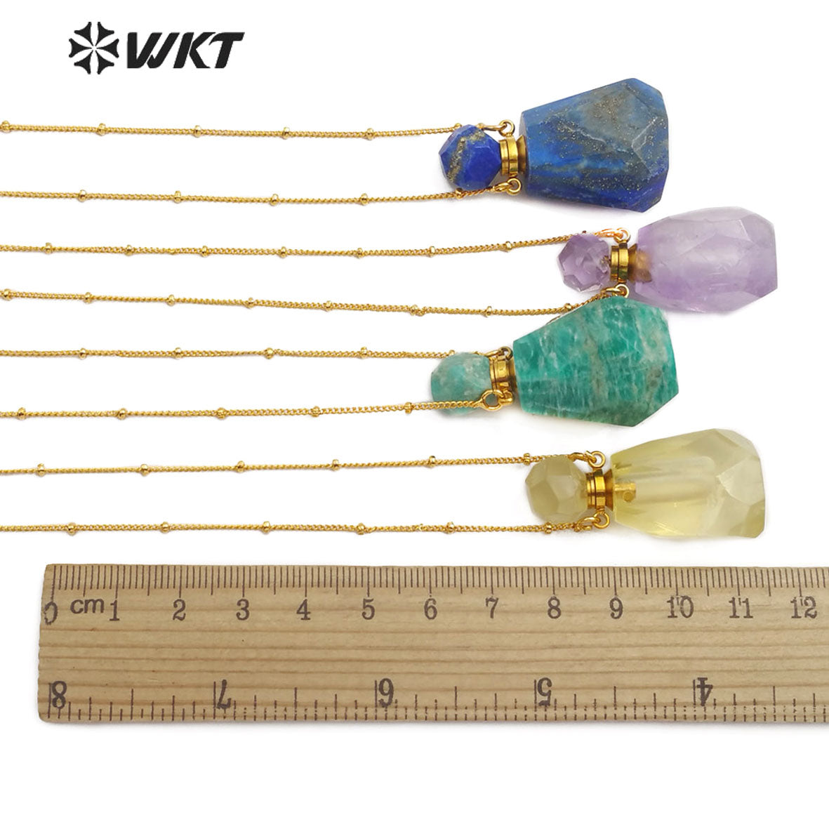 WT-N1162 Hot-sales Classic Fashion Gold Necklace with Natural Stone Perfume Bottle Pendant Real Gold Necklace