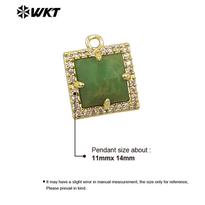 WT-P1994 Wholesale Jewelry Colorful Square Shape Gemstone Tiny Pendant With Zircon Paved Earring Fine Accessory Making