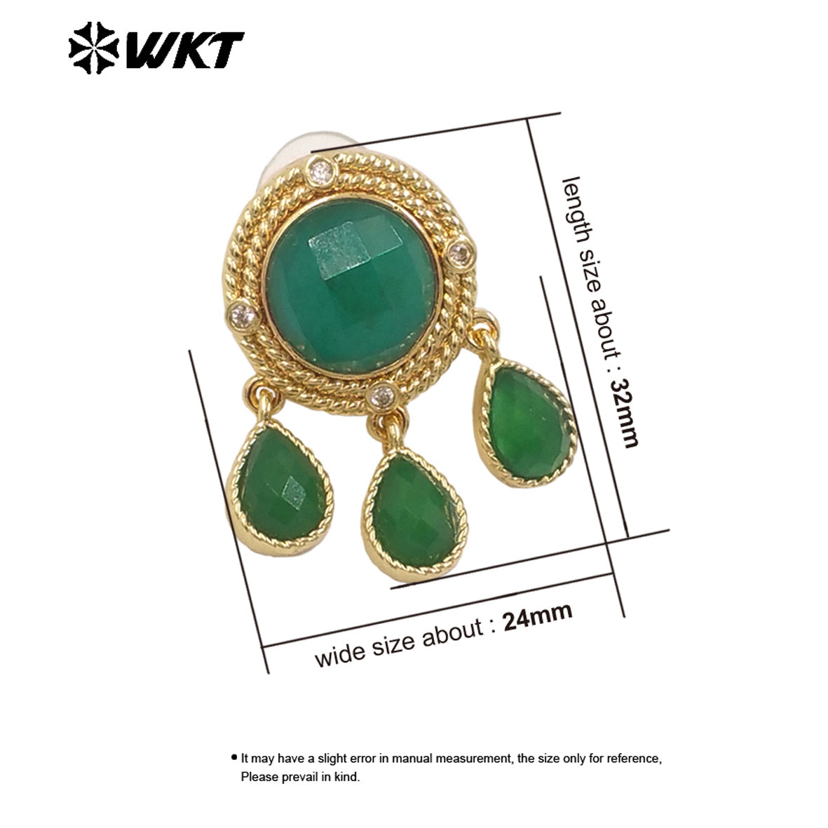 ME120 Wonderful Design Natural Gemstones Earrings With Zircon 18K Gold Plated Three Little Waterdrop Shape Stones Cute Jewelry