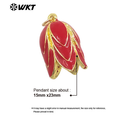 JFE150 Popular Sales Yellow Brass With Drop Oil Lovely Flower Shape Pendant For Jewelry Making Tiny Accessories Gold Plated