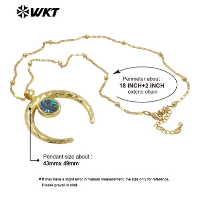 WT-JN275 Wholesale New Big Brass Gold Plated Natural Abalone Shell Crescent Horn Necklace for Women Jewelry