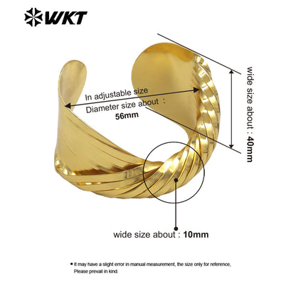 WT-B708 Newest Unique Design 18K Gold Plated Yellow Brass Cross Weaving Metal Women Adjustable Bangles As Anniversary Gift