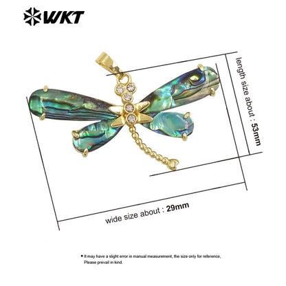 WT-JP438 Delicate 18K Gold Plated Natural Abalone Shell Dragonfly Shape Pendant For Ladies Beautiful Jewelry Handmade