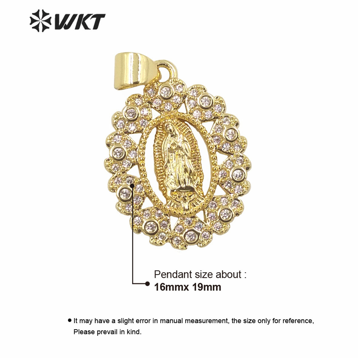 WT-MP284 Newest Vintage Style Colorful Female Deity Shaped Round Shaped Cubic Zircon Madonna Design Pendant