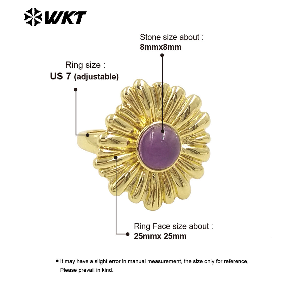 WT-R532 Newest Design Romantic Delicate 18K Real Gold Plated Metal With Natural Round Stone Setting Women Party Rings