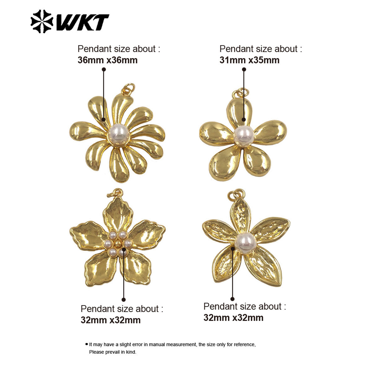 WT-P2079 Boutique Fashion Gold Plated Brass And Artificial Pearl Flowers Shape Pendants As Girls Handmade Jewelry Findings