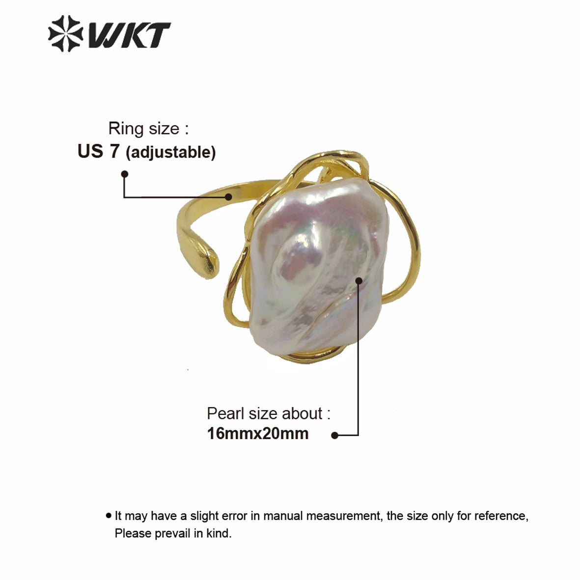 WT-R354 Wholesale Fashion Gold Plated Bezel Setting Square Pearl Ring Women Fashion Bride Wedding Pearl Ring