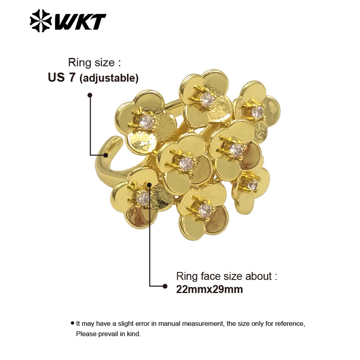 WT-MR038 WKT New Design Micro Pave Colorful Cubic Zircon Attractive Flower Ring for Friend Gift