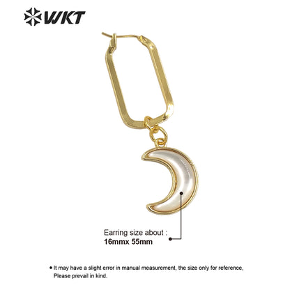 WT-MPE083 Wholesale White MOP Design Natural Crescent Moon Earrings Big Hoop Earrings with Moon Charms Crescent Horn Earrings