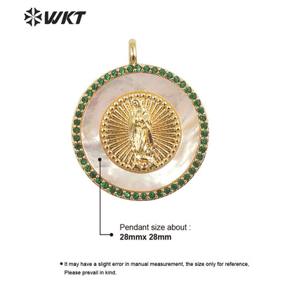 WT-MP271 Newest Vintage Style Ball Shaped Natural Shell Shell&Cubic Zircon Madonna Design Pendant