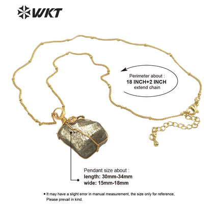 WT-N1345 WKT Newest Natural Jewelry Pyrite Necklace and Brass Wire Wrapped Pendant Women Special Jewelry Necklace Gift