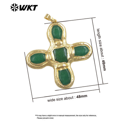 WT-P2034 Good Quality Trendy Style 18K Gold Plated Five Natural Stones Cross Pendants For Women Fashion Necklace DIY Findings