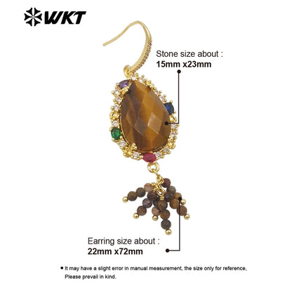 WT-ME107 WKT New Design Most Popular Handmade Wire Wrapped Tiny Beads Dangle Drop Stone Earring With Hoop Gold Party Studs