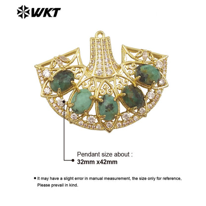 WT-MP295 Spring New Style Most Fashion Fan Shape Micropave Clawing Setting Natural Stone Lovely Skirt Pendant