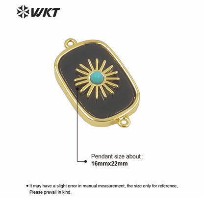 WT-C297 Newest Design High Polish Surface Natural Stone Double Loops Connectors Women Gold Bezel Precious Stone Connectors