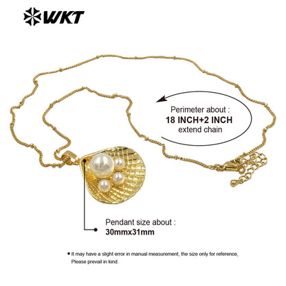 WT-JN309 Amazing Fashion Gold Plated Man Made Scallop Shell Metal Women Necklace 18 Inch Long