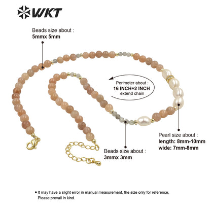 WT-N1409 Gorgeous Energy 6mm Round Sun Stone Beads Stone Necklace 16 Inch Long Summer Hand Strand Stone Pearl Choker Necklace