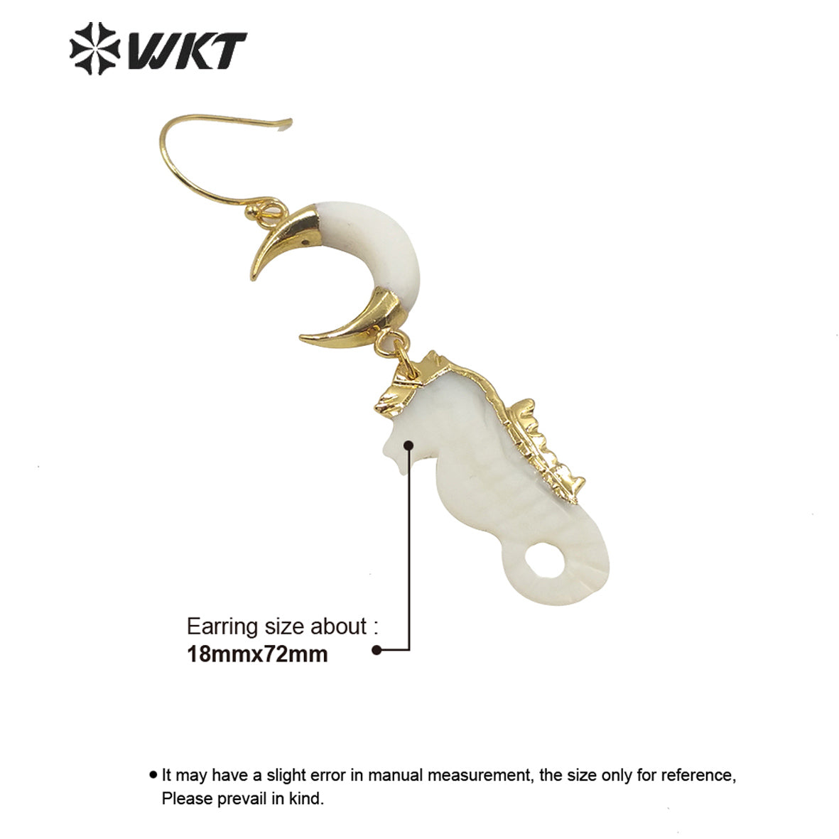 WT-E597 Newest Gold Electroplated Hippocampus Shell Earring Boho Vintage Lady Crescent Horn Shell Long Earrings