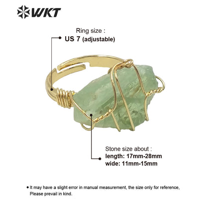 WT-R374 Wholesale Fashion Handmade Wire Wrapped Raw Stone Ring Women Gold Vintage Boho Blue Kyanite Fluorite Ring