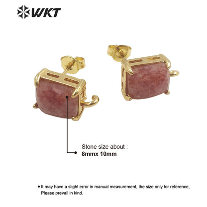 WT-E677 Newest Design Fashion Gold Plated Claw Setting Long square Gemstone Made Jewelry Findings Earrings Studs
