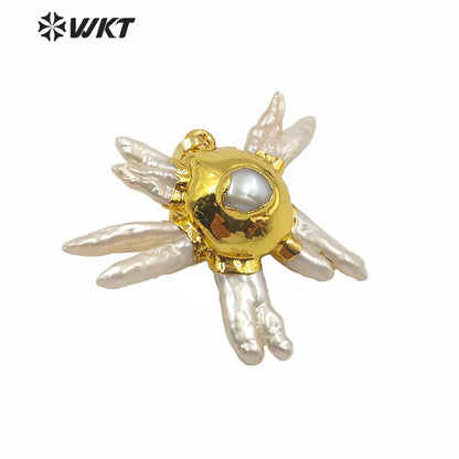 WT-JP218 Wholesale Freshwater Pearl Plants Shape Pendant White Natural Pearl Jewelry Pendant for Necklace Women Anniversary Gift