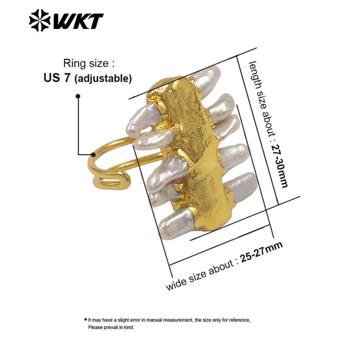 WT-MPR161 Newest 18K Gold Plated Multi Natural Freshwater Pearls Women Adjustable Ring As Friends Birthday Present Jewelry