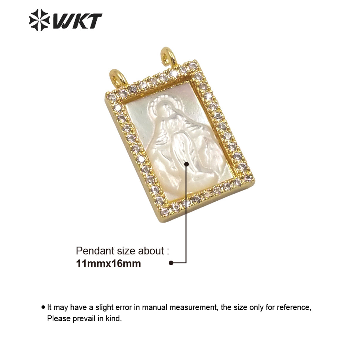 WT-MP224 WKT Precious Gold Handmade Well-proportioned Micro Pave Pendant Natural Pearl Shells with Zircon Religion Jewelry