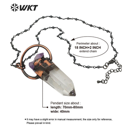 WT-N1263 Women Antique Copper Plated Crystal Quartz with Amethyst Necklace Boho Vintage Natural Quartz Point Necklace